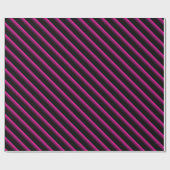 Papier Cadeau Bandes diagonales en noir et rose chaud (Plat)