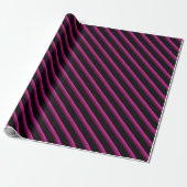Papier Cadeau Bandes diagonales en noir et rose chaud (Déroulé)