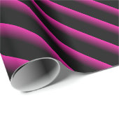 Papier Cadeau Bandes diagonales en noir et rose chaud (Coin rond)
