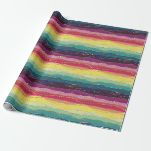 Papier Cadeau Bandes dorées arc-en-ciel
