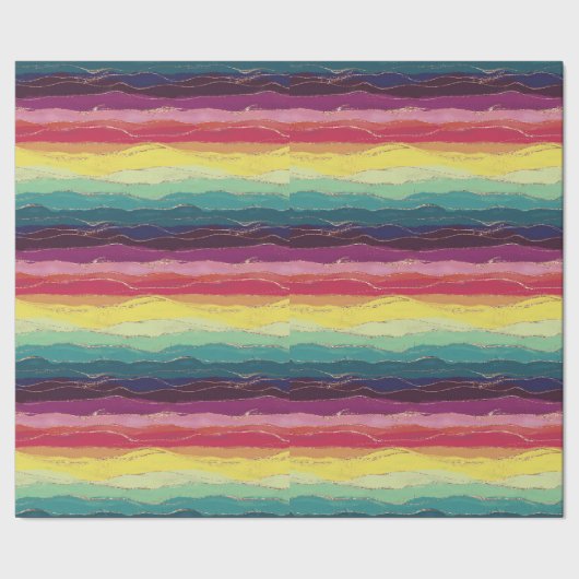 Papier Cadeau Bandes dorées arc-en-ciel  (Couture)