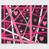 Papier Cadeau Bandes et coeurs rouges, roses et blancs (Plat)