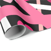 Papier Cadeau Bandes et coeurs rouges, roses et blancs (Coin rond)