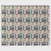 Papier Cadeau Bandes géométriques multicolores, motif tendance. (Plat)