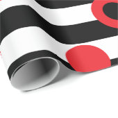 Papier Cadeau Bandes noires et blanches et cercles rouges motif (Coin rond)