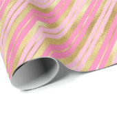 Papier Cadeau Bandes roses et or (Coin rond)