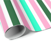 Papier Cadeau Bandes roses et vertes (Coin rond)