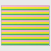 Papier Cadeau Bandes roses, jaunes et vertes (Plat)