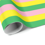Papier Cadeau Bandes roses, jaunes et vertes (Coin rond)