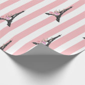 Papier Cadeau Bandes roses tour Eiffel noire thème Paris (Coin)