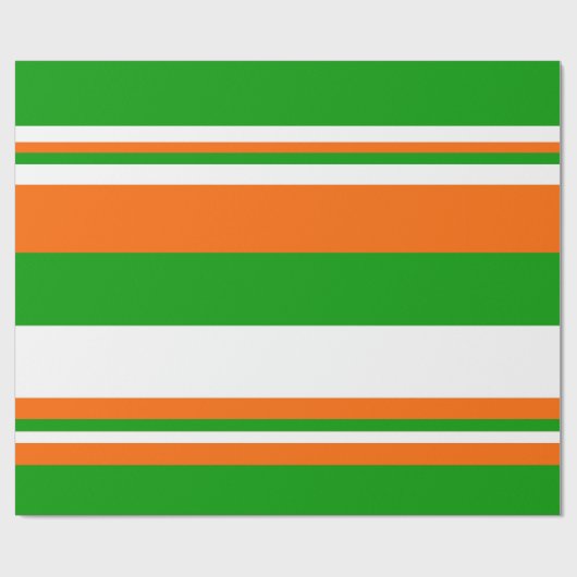Papier Cadeau Bandes vertes, blanches et orange (Plat)