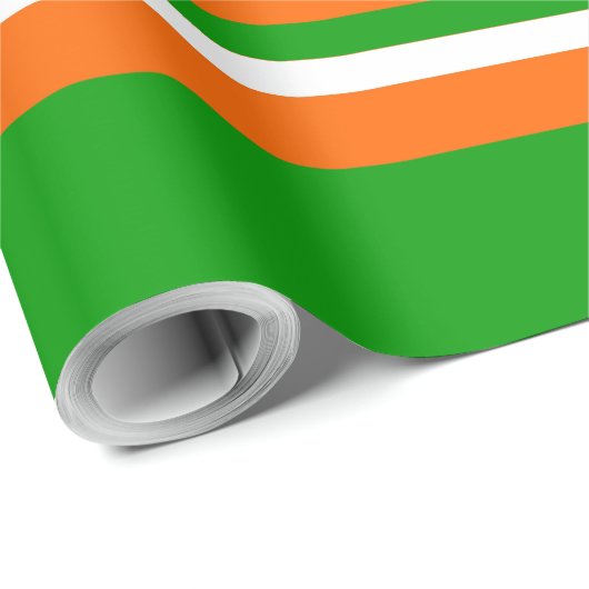 Papier Cadeau Bandes vertes, blanches et orange (Coin rond)