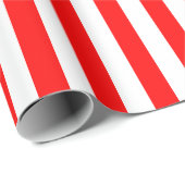 Papier Cadeau Bandes verticales de taille moyenne rouge et blanc (Coin rond)