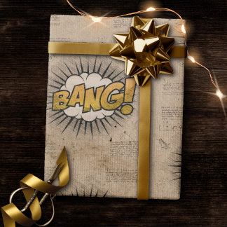 Papier Cadeau BANG ! Livre de bande dessinée vintage Steampunk P