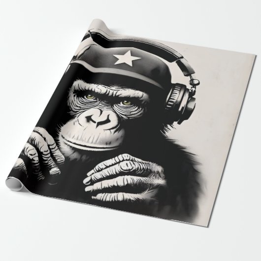 Papier Cadeau Banksy DJ Monkey Gorilla Chimp (Déroulé)