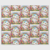 Papier Cadeau Bannière de fleurs de printemps avec nom Joyeux an (Plat)