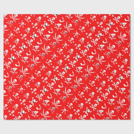 PAPIER CADEAU BANNIÈRES DE PIRATE ROUGE SKULL, OBJETS TRAVERSÉS, (Plat)