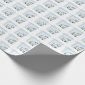 Papier Cadeau Baptême Agneau de garçon bleu, personnalisable (Coin)