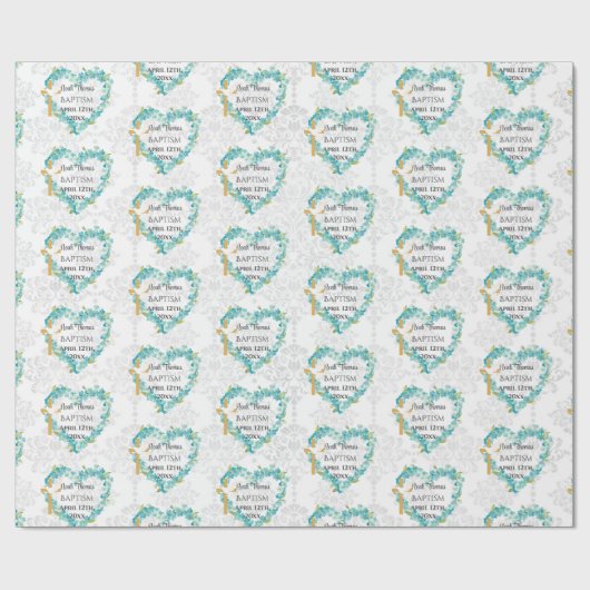 Papier Cadeau Baptême Ajouter Nom & Date Cross Dove Oubliez-moi  (Plat)