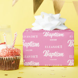 Papier Cadeau Baptême de Fille Rose