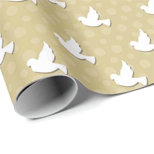 Papier Cadeau Baptême de la colombe blanche Mariage première com (Coin rond)