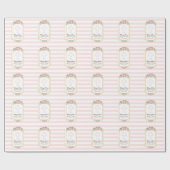 Papier Cadeau Baptême d'or floral rose rayures (Plat)