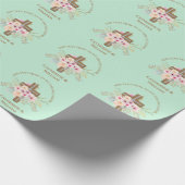 Papier Cadeau Baptême personnalisé et croix florale (Coin)