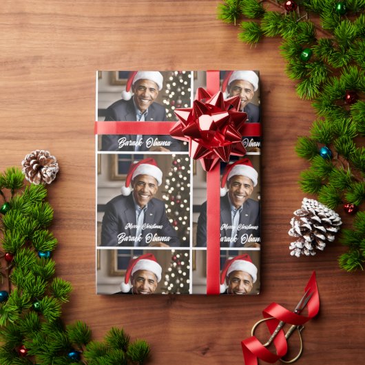 Papier Cadeau Barack Obama à Noël à Santa Hat (Cadeau de vacances)