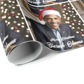 Papier Cadeau Barack Obama à Noël à Santa Hat (Coin rond)