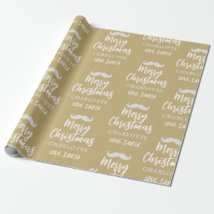 Papier Cadeau Barbe de Père Noël Personnalisée Noël Or