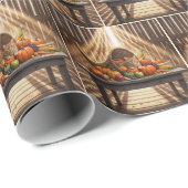 Papier Cadeau Barn Cat In a Thanksgiving Cornucopia (Coin rond)