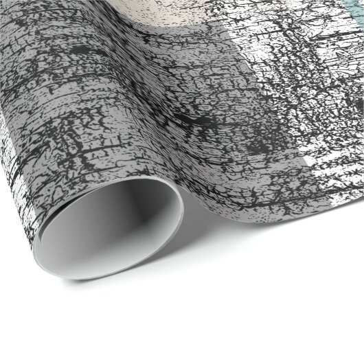 Papier Cadeau Barque d'écorce d'arbre plaid Nature Turquoise gri (Coin rond)