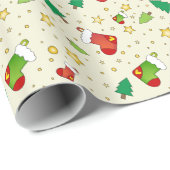 Papier Cadeau Bas, arbres et étoiles de Noël (Coin rond)