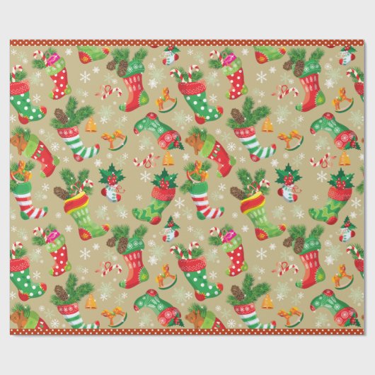 Papier Cadeau Bas de Noël et jouets (Plat)