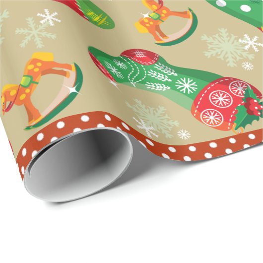 Papier Cadeau Bas de Noël et jouets (Coin rond)