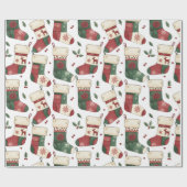 Papier Cadeau Bas de Noël patchwork rouge vert blanc (Plat)