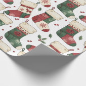 Papier Cadeau Bas de Noël patchwork rouge vert blanc (Coin)