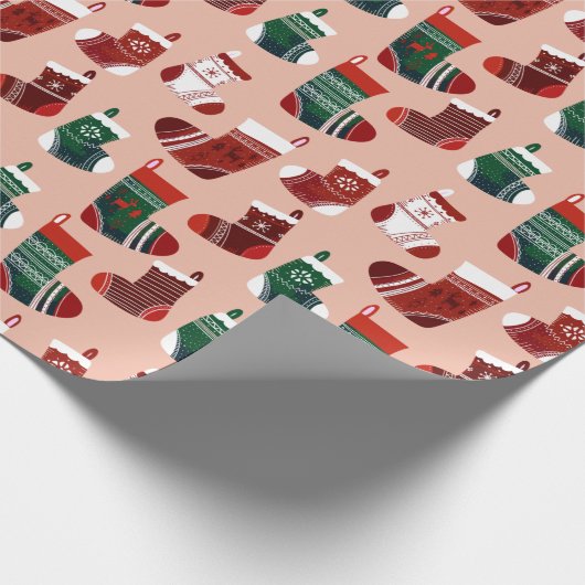 Papier Cadeau Bas de Noël rose (Coin)