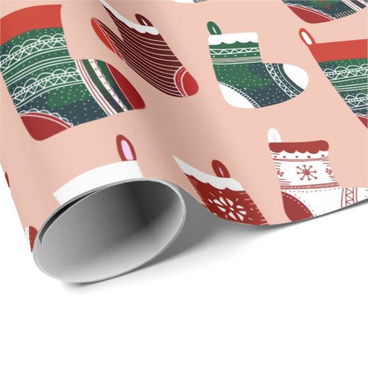 Papier Cadeau Bas de Noël rose (Coin rond)