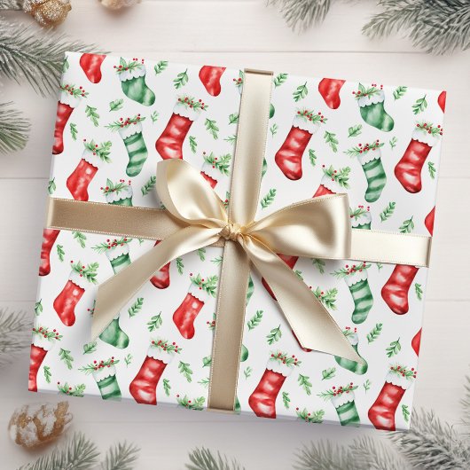 Papier Cadeau Bas de Noël rouges et verts