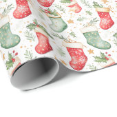 Papier Cadeau Bas de Noël rouges et verts (Coin rond)