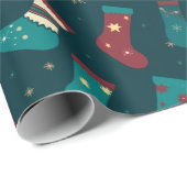 Papier Cadeau Bas de Noël vert et rouge Noël vert (Coin rond)