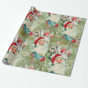 Papier Cadeau Bas de Noël vintage rétro Santa