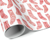 Papier Cadeau Bas nordiques Noël scandinave Rouge Blanc (Coin rond)