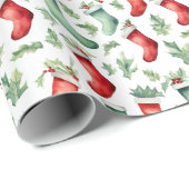 Papier Cadeau Bas rouges verts de Noël (Coin rond)