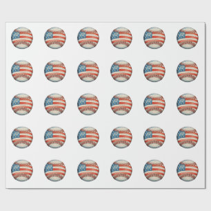 Papier Cadeau Base-ball Américain Drapeau US 250e Anniversaire