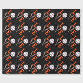 Papier Cadeau Base-ball d'amour (orange et noir) (Plat)