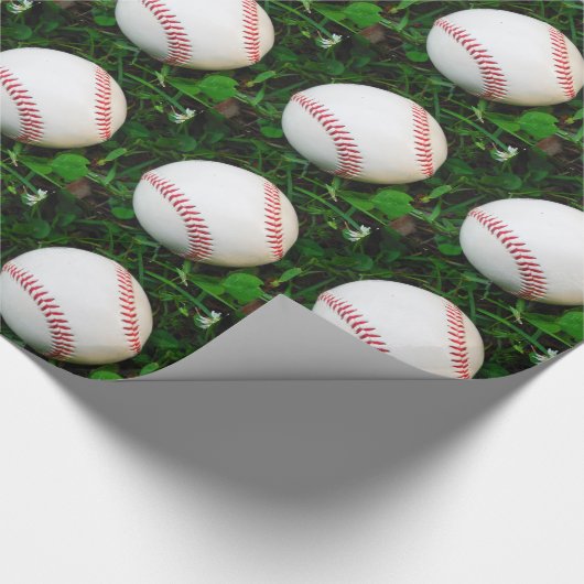 Papier Cadeau Baseball blanc avec points rouges (Coin)