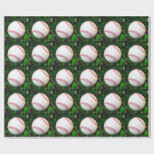 Papier Cadeau Baseball blanc avec points rouges (Plat)