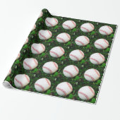 Papier Cadeau Baseball blanc avec points rouges (Déroulé)